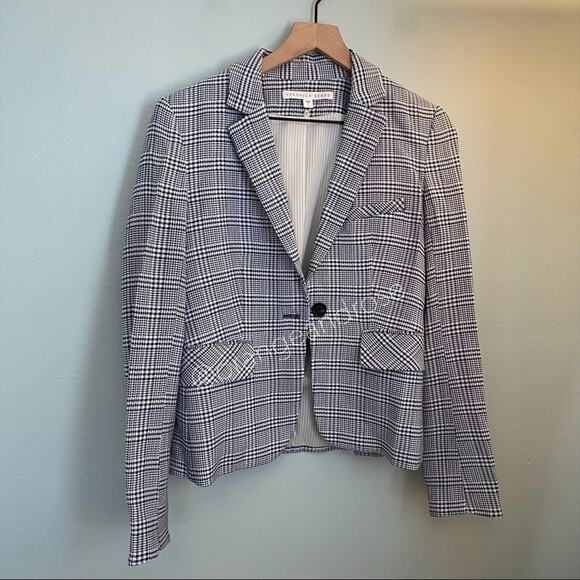 Veronica Beard Navy Blue White Leo One Button Dickey Blazer Jacket 2 Plaid - Picture 14 of 15